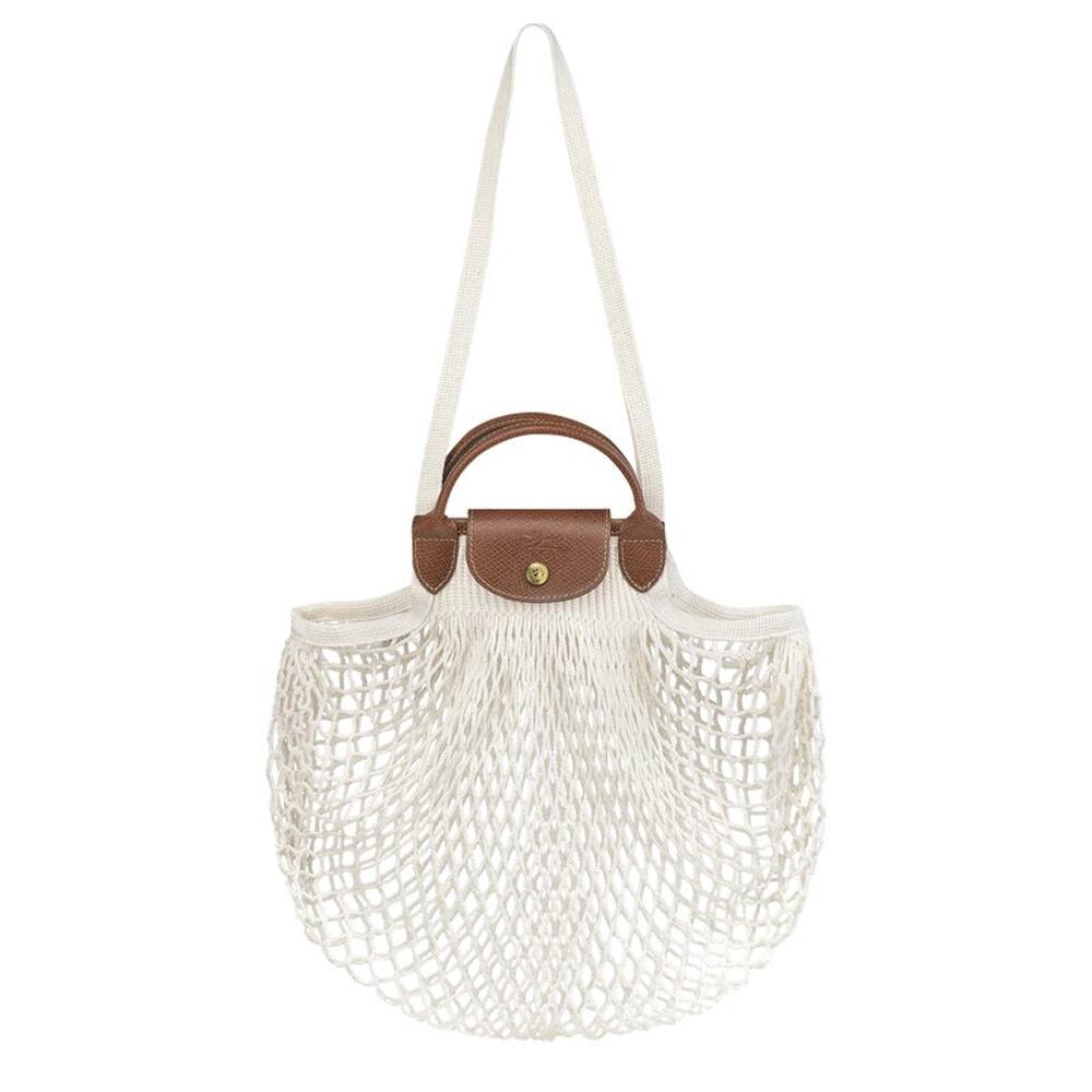 Longchamp Le Pliage Filet Mesh Knit Shoulder Bag in Ecru